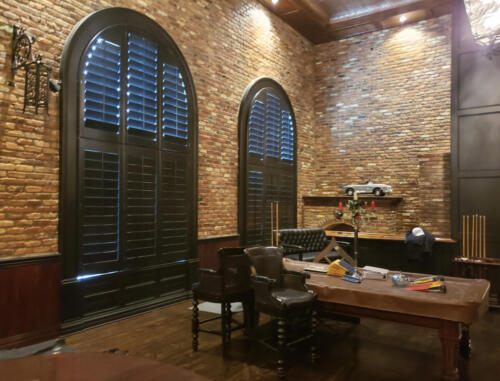 Arch Dark Stain Plantation Shutters